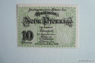 Notgeld Stadt Löbau 10 Pfennige 1918 Gutschein Banknote Schein