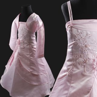 Rosa Blumenmädchen Kleid Festzug Festkleid mit Langen Ärmeln Jacke