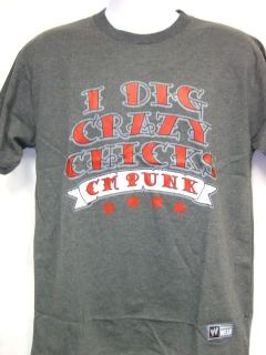 CM Punk I Dig Crazy Chicks Gray WWE T shirt New