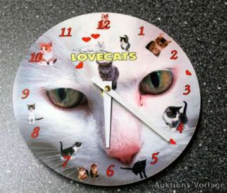 Katze  Kater   Aluminium Uhr  200mm Neu Wanduhr Lovecats