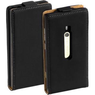 Leder Flip Style Case Tasche f Nokia Lumia 800 Hülle Etui schwarz