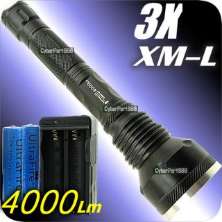 SKY RAY 3T6 4000 Lum 3x CREE XM L T6 LED Flashlight Torch +2x 18650