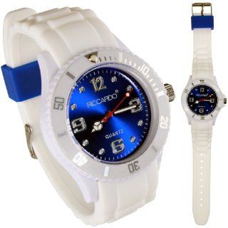 Riccardo® Silikon Uhr   Farbe weiss ice blau   Big Face   watch Ice