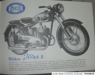BÜCKER PROSPEKT 1952 TZ200 ILONA I & II OBERURSEL MOTORRAD OLDTIMER