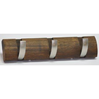 Hochwertige Design Holz Metall Garderobe mit 3 Klapphaken Walnuss/matt