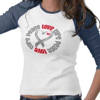 Brain Cancer Peace Love Cure Ribbon T Shirt