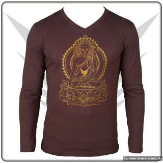 Fancybeast Braunes Longsleeve Shirt Buddha Print S M L XL XXL Xtrem