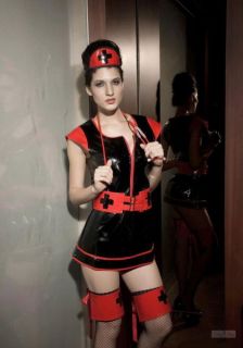 Gothic Lack Krankenschwester Minikleid Kostüm Olga Nurse schwarz kurz