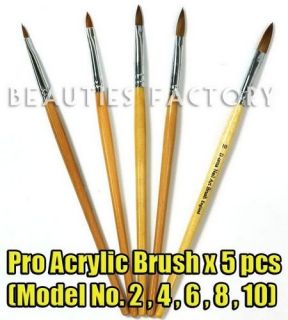 Wooden Fine Acrylic Nail Art Tip Brush x 5 Models #411