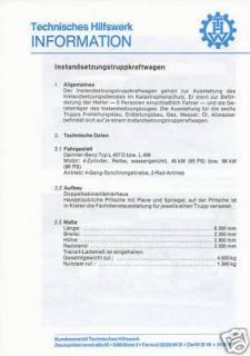 THW Information Instandsetzungstrupp Mercedes L 407 409