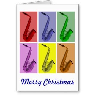 Colorful Saxophones Merry Christmas Card