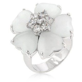 Eleganter Blumen Ring mit Perlmutt und Zirkonia Diamanten, 14 Karat
