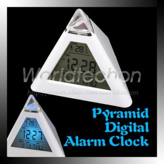 LED Color Pyramid Digital LCD Thermometer Alarm Clock