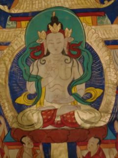 Mit Wasserfarben auf Leinwand gemalte Thangkas heißen auf Tibetisch