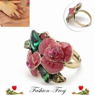 Fingerring Ring Blumen Blüten Strass pink grün gold verstellbar