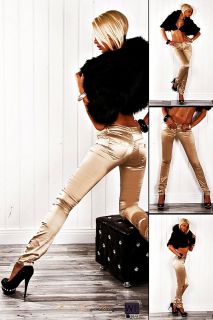 JENNA glossy Damen Satin Hose skinny Jeans in gold Gr. 40 Glanz