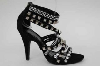 Damen High Heels mit Nieten und Strass Schwarz: Schuhe