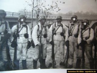 orig. Foto, 2.WK, 6 x 9 cm, Gasmaske, Wehrmacht, Soldaten