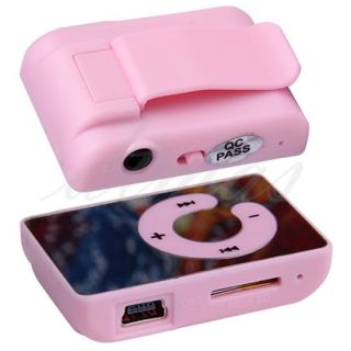 Verspiegelt Pink USB 2,0 Mini  Player Spieler Clip + Kopfhörer Set