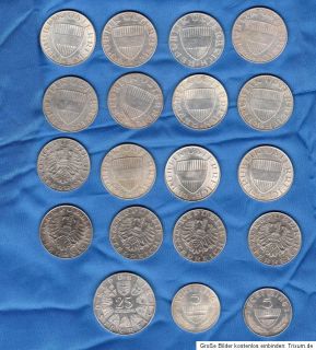 19 Silber Münzen Österreich 16x 10,2x5,1x25 Schilling !!