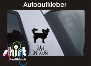 469   Name langhaar Chihuahua on tour Hund Hunde Aufkleber Auto