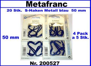 20 Stk. S Haken Metall blau 50mm   Nr.200527