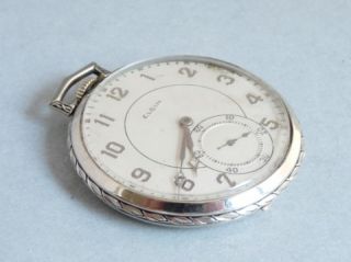 Antike Elgin 585 Weißgold Taschenuhr Uhr JM