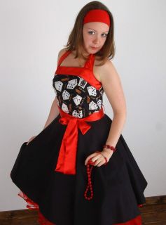Vintage Rockabilly 50er Jahre Tanz Motto Party Kleid Petticoat POKER