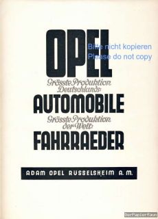 Opel Auto Fahrrad Grösste Produktion Orig. Reklame 1926 Deutschland