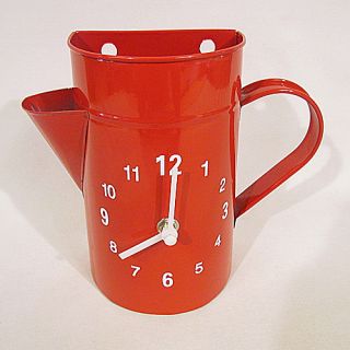Wanduhr Uhr rot Kaffeekanne Aufbewahrungsgefäß Behälter