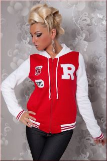 Rote Damen College Jacke von Funky Diva mit Kapuze Gr M/L, L/XL