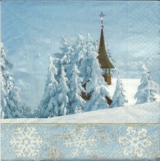 Napkins Winter Weihnachten Winterlandschaft Kirche Schnee #564