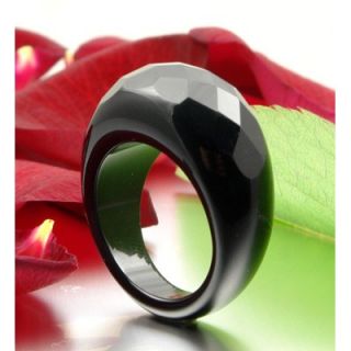 Ring aus echtem Onyx mit Wölbung facettiert schwarz, Onyxring