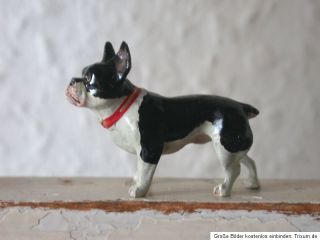 Antike Miniatur Figur Hund BULLDOGGE wohl Bronze   handbemalt