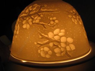 Porzellan Windlicht Lithophanie Kirschblüten Teelicht Kirschzweige