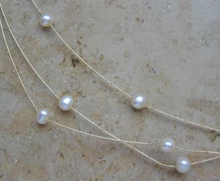 Damenkette 14k 585 Gold Kette mit Perlen Collier Perlkette Perlenkette
