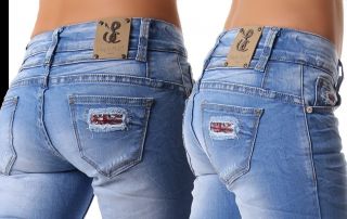 Neu Capri Hüftjeans Jeans Damen Hose Denim Destroyed Risse Style 34