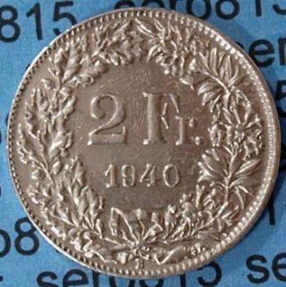 Schweiz Switzerland 2 Fr. 1940 Silber SILVER COIN (602