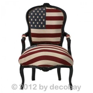 Amerika Flaggen Salon Stuhl Stoffbezug USA Antik Barock Design