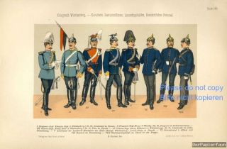 Königreich Württemberg Kavallerie Uniform Druck 1892 Dragoner