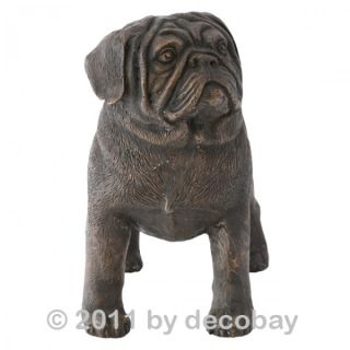 dekorative Gartenfigur Deko Hund Mops Hunde Bronze Figur Statue Antik