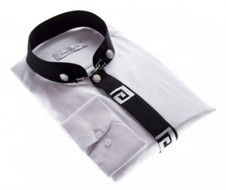 Designer Stehkragenhemd S4G Schwarz Weiß Bügelfrei Herren Hemd