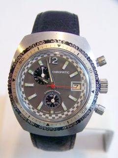 CHROMATIC Mens Winding Chronograph Watch 70s WORLD GMT Function