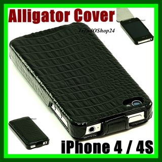 iPhone 4 4S EDEL Alligator Leder Hülle Schwarz Croco Tasche Case