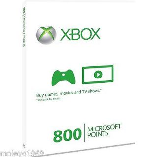 MICROSOFT XBOX 360 LIVE 800 POINTS CODE CARD ( UK & UE ACCOUNTS)