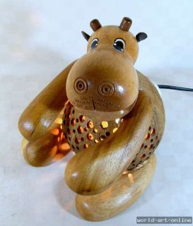 Hippo Lampe Holz Nilpferd Kinderzimmer Nachttischlampe Tisch Lampe