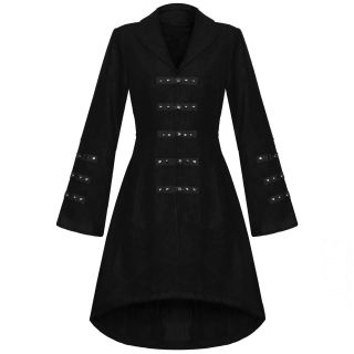Damen Jacke Mantel neu schwarz Gothik Steampunk Wolle Effekt lang