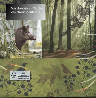 Servietten 33x33 20St. (724 ) Herbst grün Jagd Wald Wildschwein