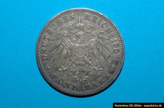 Silbermünze 5 Mark Wilhelm II 1907 A Deutscher Kaiser König v