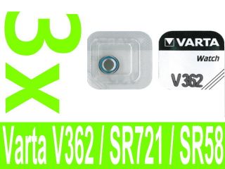 Stück Varta V 362 Knopfzelle Batterie V362 SR721SW SR58 3x